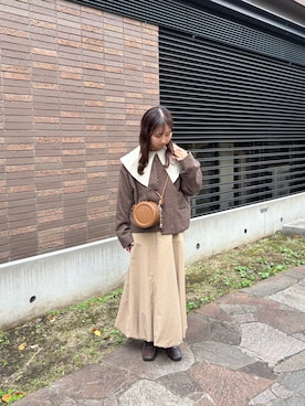 「アイテム（ノーカラージャケット）」を使った、mokaさん（レディース・155cm）の秋コーディネート