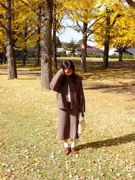 「アイテム（ノーカラージャケット）」を使った、mokaさん（レディース・155cm）の秋コーディネート