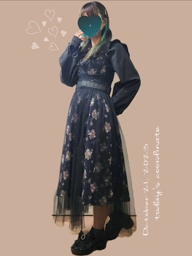 「axes femme（アクシーズファム）のアイテム（ワンピース/ドレス）」を使った、オタクが着る服さん（レディース・159cm）の秋コーディネート