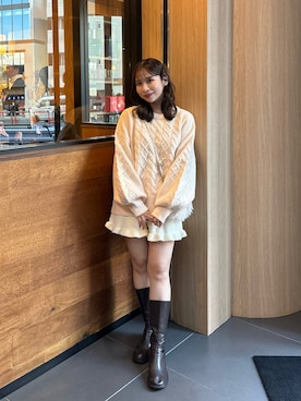 「ケーブルニット」｜「アイテム（その他）」を使った、muguetさん（レディース・160cm）の秋コーディネート