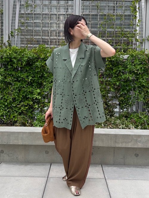 セール】カットワーク刺繍半袖ワイドジャケット（テーラード