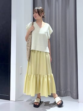 「アイテム（ワンピース/ドレス、イエロー系）」を使った、mayoさん（レディース・161cm）の夏コーディネート