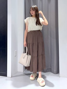 「アイテム（スカート、ブラウン系）」を使った、mayoさん（レディース・161cm）の夏コーディネート