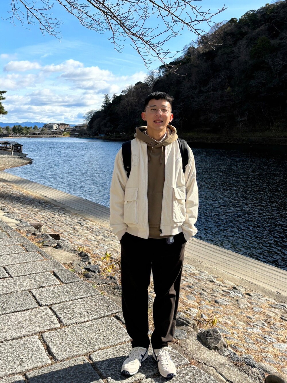 「kyoto、adidas、UNIQLO」｜「Onitsuka TigerのEDR 78 / イーディーアール 78（スニーカー、ホワイト系）」を使った、dafa97さん（メンズ・174cm）の冬コーディネートの1枚目の写真
