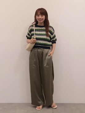 「AMERICAN HOLIC（アメリカンホリック）の【接触冷感・遮熱・UVカット】サテンベイカーパンツ（その他パンツ、グリーン系）」を使った、nanaさん（レディース・161cm）の夏コーディネート