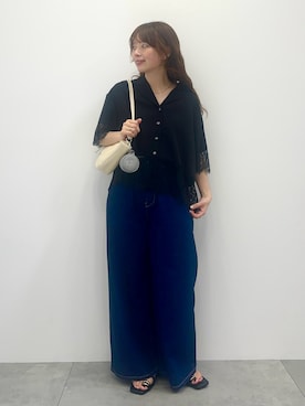 「AMERICAN HOLIC（アメリカンホリック）の【接触冷感】バギーデニム（デニムパンツ、ブルー系）」を使った、nanaさん（レディース・161cm）の春コーディネート