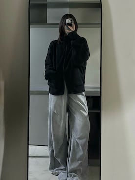 「HANNE（アン）のドライバーズニット（ニット/セーター、ブラック系）」を使った、中さん（レディース・156cm）の春コーディネート