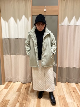 「ケーブルニット」｜「アイテム（ノーカラージャケット）」を使った、のんさん（レディース・152cm）の冬コーディネート