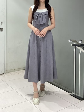 「MISCH MASCH（ミッシュマッシュ）の2026春夏新作 リボンシャツドッキングワンピース（ワンピース、グレー系）」を使った、名古屋パルコ店さん（レディース・156cm）の夏コーディネート