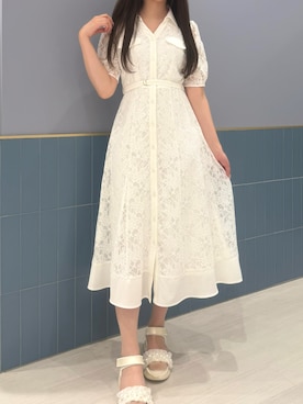 「MISCH MASCH（ミッシュマッシュ）の2026春夏新作 開襟レースシャツワンピース（ワンピース、ホワイト系）」を使った、名古屋パルコ店さん（レディース・156cm）の春コーディネート