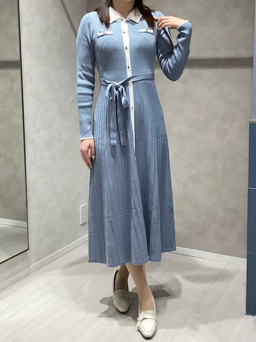 2026春夏新作 襟付きバイカラーニットワンピース（ワンピース）｜MISCH