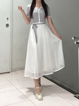 「MISCH MASCH（ミッシュマッシュ）の2026春夏新作 ストライプアソート配色ニットドッキングワンピース（ワンピース、ブルー系）」を使った、名古屋パルコ店さん（レディース・156cm）の夏コーディネート