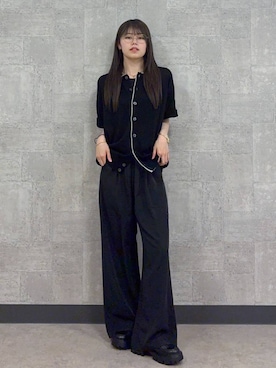 「RAGEBLUE（レイジブルー）の＜接触冷感＞【LUXURY+EASY】DEEP TUCK WIDE EASY PANTS/ラグイージー2タックワイドイージーパンツ【セットアップ対応】（スラックス、ブラック系）」を使った、みさきさん（レディース）の夏コーディネート