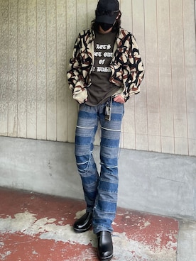 「RICK OWENS」｜「アイテム（サンダル）」を使った、雛罌粟さん（メンズ・171cm）の春コーディネート