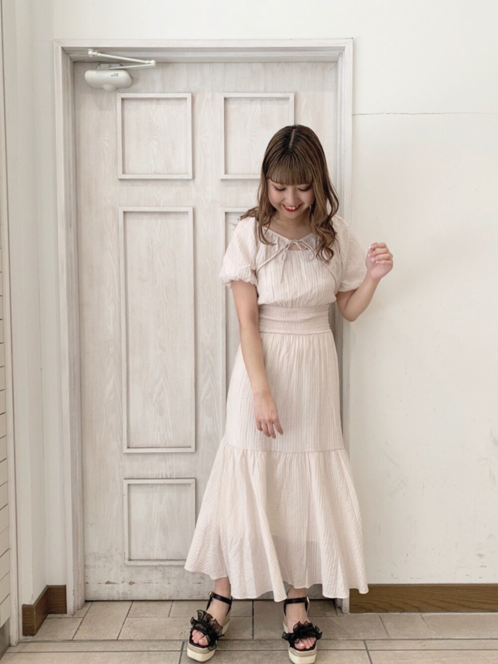 「オトナ女子、キレイめ、ワンピース、ボレロ」｜「one after another NICE CLAUPのマルチウェイボレロセットワンピース（ワンピース、ホワイト系）」を使った、mano0416さん（レディース・162cm）の春コーディネートの1枚目の写真