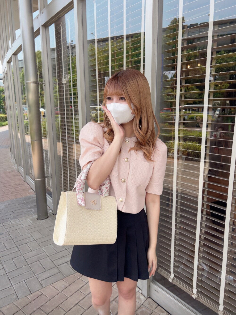 「休日スタイル、夏コーデ、おしゃれさんと繋がりたい、ガーリー、骨格ウェーブ、イエベ春、ピンク」｜「one after another NICE CLAUPの【新色追加】ツイードショートジャケット（ノーカラージャケット、ピンク系）」を使った、mano0416さん（レディース・162cm）の春コーディネートの1枚目の写真