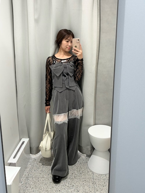 セール】【PinSucreCollection】レース切替ワイドスラックス