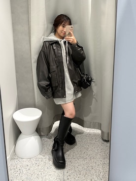 「アイテム（ライダースジャケット）」を使った、kurumiさん（レディース・147cm）の秋コーディネート