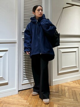 「DRESSTERIOR（ドレステリア）のソフトサーモポンチイージーワイドパンツ（その他パンツ、ブラック系）」を使った、lmfloresさん（レディース・150cm）の冬コーディネート