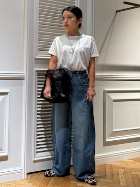 「DRESSTERIOR（ドレステリア）のドロストバギーカーブデニム（デニムパンツ、ブルー系）」を使った、lmfloresさん（レディース・150cm）の夏コーディネート