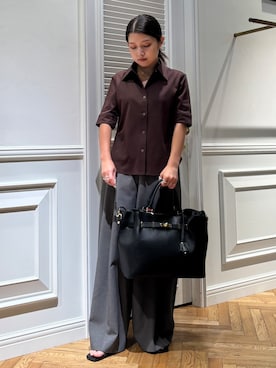 「DRESSTERIOR（ドレステリア）の【接触冷感】イージーケアー クールタッチ ワイドパンツ（その他パンツ、グレー系）」を使った、lmfloresさん（レディース・150cm）の夏コーディネート