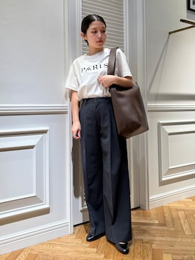「DRESSTERIOR（ドレステリア）の【接触冷感／抗菌防臭／消臭】アイスクリアコットン PARIS Tシャツ（Tシャツ/カットソー、ホワイト系）」を使った、lmfloresさん（レディース・150cm）の夏コーディネート