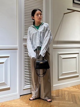 「DRESSTERIOR（ドレステリア）の【ウォッシャブル】コットンシルクフレンチスリーブニット（ニット/セーター、グリーン系）」を使った、lmfloresさん（レディース・150cm）の夏コーディネート