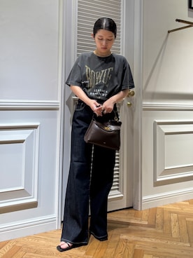 「DRESSTERIOR（ドレステリア）の【otonaMUSE5月号掲載】スキニーベルトサンダル（サンダル、ブラック系）」を使った、lmfloresさん（レディース・150cm）の夏コーディネート
