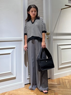 「DRESSTERIOR（ドレステリア）の【接触冷感】イージーケアー クールタッチ ワイドパンツ（その他パンツ、グレー系）」を使った、lmfloresさん（レディース・150cm）の夏コーディネート