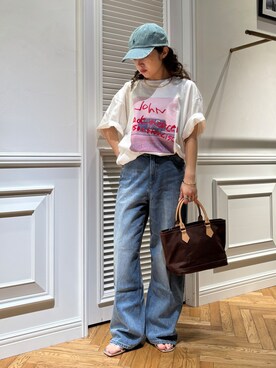 「DRESSTERIOR（ドレステリア）のJ．J．Mercer （ジェイジェイマーサー）【別注】プリントTシャツ（Tシャツ/カットソー、ホワイト系）」を使った、lmfloresさん（レディース・150cm）の夏コーディネート