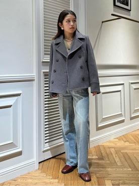 「DRESSTERIOR（ドレステリア）のSuper140‘sAラインPコート（ピーコート、ベージュ系）」を使った、lmfloresさん（レディース・150cm）の秋コーディネート