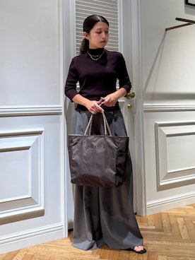 「DRESSTERIOR（ドレステリア）の【接触冷感】クールタッチカットハーフスリーブプルオーバー（ニット/セーター、レッド系）」を使った、lmfloresさん（レディース・150cm）の夏コーディネート