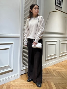 「DRESSTERIOR（ドレステリア）の【洗える/7色展開】ウォッシャブルコットンカシミヤニット（ニット/セーター、ホワイト系）」を使った、lmfloresさん（レディース・150cm）の秋コーディネート