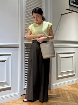 「DRESSTERIOR（ドレステリア）の【接触冷感／抗菌防臭／消臭】アイスクリアコットンフレンチスリーブT（Tシャツ/カットソー、イエロー系）」を使った、lmfloresさん（レディース・150cm）の夏コーディネート