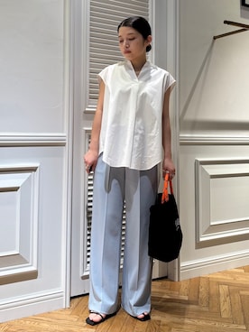 「DRESSTERIOR（ドレステリア）のフレンチスリーブ スキッパーブラウス（シャツ/ブラウス、ホワイト系）」を使った、lmfloresさん（レディース・150cm）の夏コーディネート