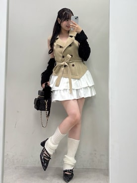 「one after another NICE CLAUP（ワンアフターアナザーナイスクラップ）のトレンチ風ミニワンピース（ワンピース、ベージュ系）」を使った、miyu《骨格ストレート/ブルベ》さん（レディース・152cm）の夏コーディネート