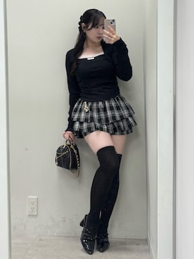 「one after another NICE CLAUP(ワンアフターアナザーナイスクラップ)のチャーム付きティアードミニスカパン(スカート、その他)」を使った、miyu《骨格ストレート/ブルベ》さん(レディース・152cm)の春コーディネート