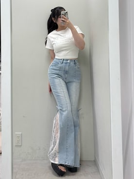 「one after another NICE CLAUP(ワンアフターアナザーナイスクラップ)のときめき推しカラーT/全7色展開(Tシャツ/カットソー、ホワイト系)」を使った、miyu《骨格ストレート/ブルベ》さん(レディース・152cm)の春コーディネート