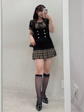 「one after another NICE CLAUP（ワンアフターアナザーナイスクラップ）のナポレオンミニワンピース（ワンピース、ブラック系）」を使った、miyu《骨格ストレート/ブルベ》さん（レディース・152cm）の夏コーディネート