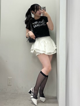 「one after another NICE CLAUP(ワンアフターアナザーナイスクラップ)のときめき推しカラーT/全7色展開(Tシャツ/カットソー、ブラック系)」を使った、miyu《骨格ストレート/ブルベ》さん(レディース・152cm)の春コーディネート