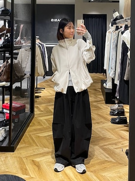 「JEANASIS（ジーナシス）のセミシアーリブヘンリー LS/326122（Tシャツ/カットソー、グレー系）」を使った、osumisanさん（レディース・164cm）の春コーディネート