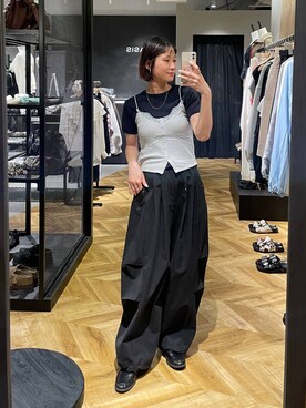 「JEANASIS（ジーナシス）のシャーリングローファー/645735（ローファー、ブラック系）」を使った、osumisanさん（レディース・164cm）の春コーディネート