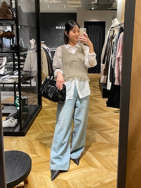 「JEANASIS（ジーナシス）のベルトデザインポインテッドミュール/638820（パンプス、ブラック系）」を使った、osumisanさん（レディース・164cm）の春コーディネート