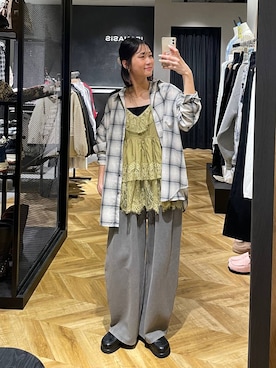 「JEANASIS（ジーナシス）のアソートチェックシャツLS/157636（シャツ/ブラウス、ホワイト系）」を使った、osumisanさん（レディース・164cm）の春コーディネート