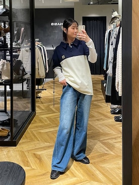 「JEANASIS（ジーナシス）のセミシアーリブヘンリー LS/326122（Tシャツ/カットソー、ホワイト系）」を使った、osumisanさん（レディース・164cm）の春コーディネート