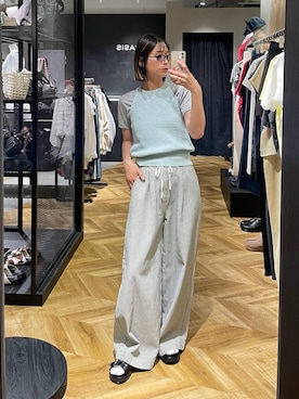 「JEANASIS（ジーナシス）のSuperiorコットンフライスTEE SS/666094（Tシャツ/カットソー、グレー系）」を使った、osumisanさん（レディース・164cm）の春コーディネート