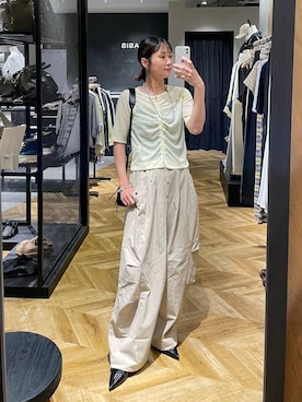 「JEANASIS（ジーナシス）のレースアップポインテッドミュール/657166（パンプス、ブラック系）」を使った、osumisanさん（レディース・164cm）の夏コーディネート