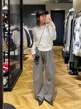 「JEANASIS（ジーナシス）のアシメギャザーボートネックLS/594167（Tシャツ/カットソー、ホワイト系）」を使った、osumisanさん（レディース・164cm）の春コーディネート