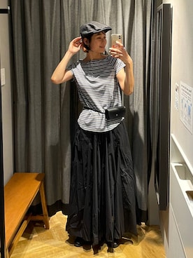 「JEANASIS（ジーナシス）のシャーリングローファー/645735（ローファー、ブラック系）」を使った、osumisanさん（レディース・164cm）の春コーディネート