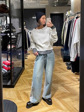 「JEANASIS（ジーナシス）のソフトラメリブUネックLS TEE/240318（Tシャツ/カットソー）」を使った、osumisanさん（レディース・164cm）の冬コーディネート